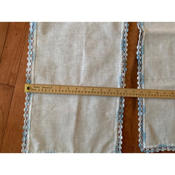 Vintage Linen Table Runners with Blue Crochet Trim 36x12 - Picture 4 of 6